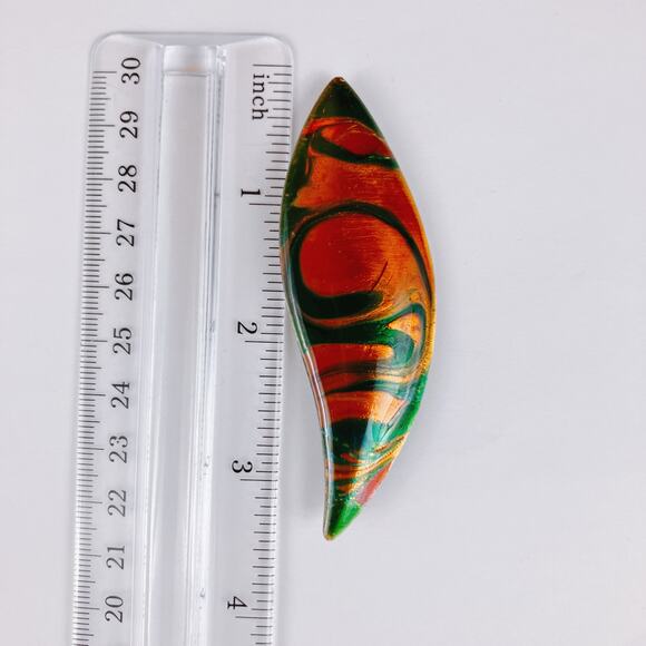 VTG 1970s Signed A. Gagnon Québec Resin Art Brooch Pendant Marbled Orange READ - Picture 10 of 11
